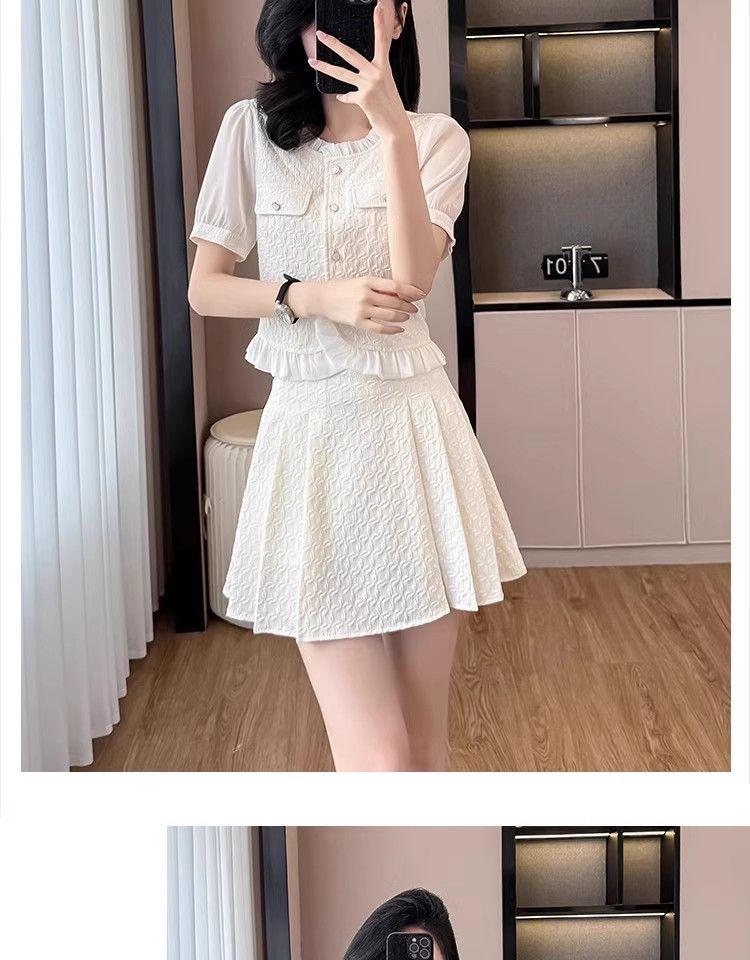Summer Style Petite Women's French Luxury Two-Piece Set: Stylish Top and Skirt
