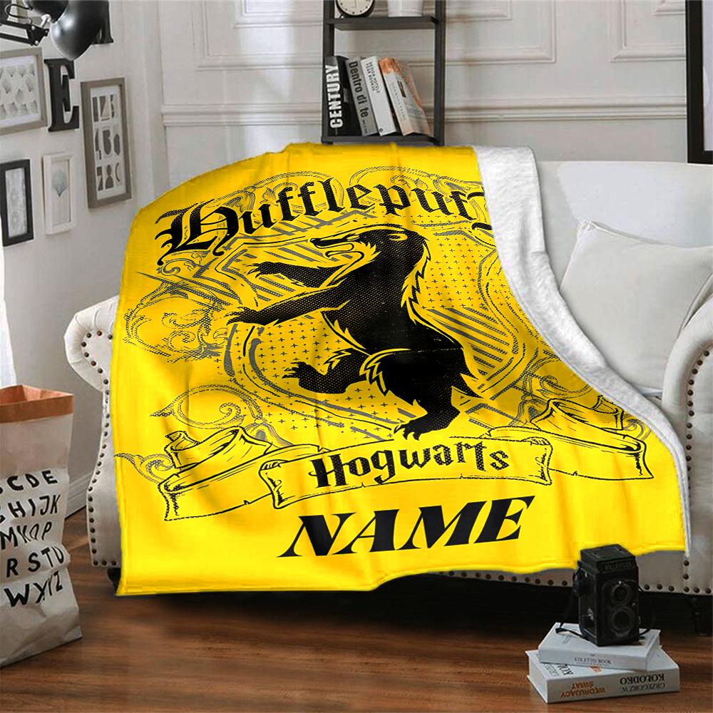 Custom Name Hufflepuff Pride Crest blanket for Couch & Bed, Plush Cozy Fuzzy Blanket Super Soft & Warm Blankets for Fall and Winter. 090875