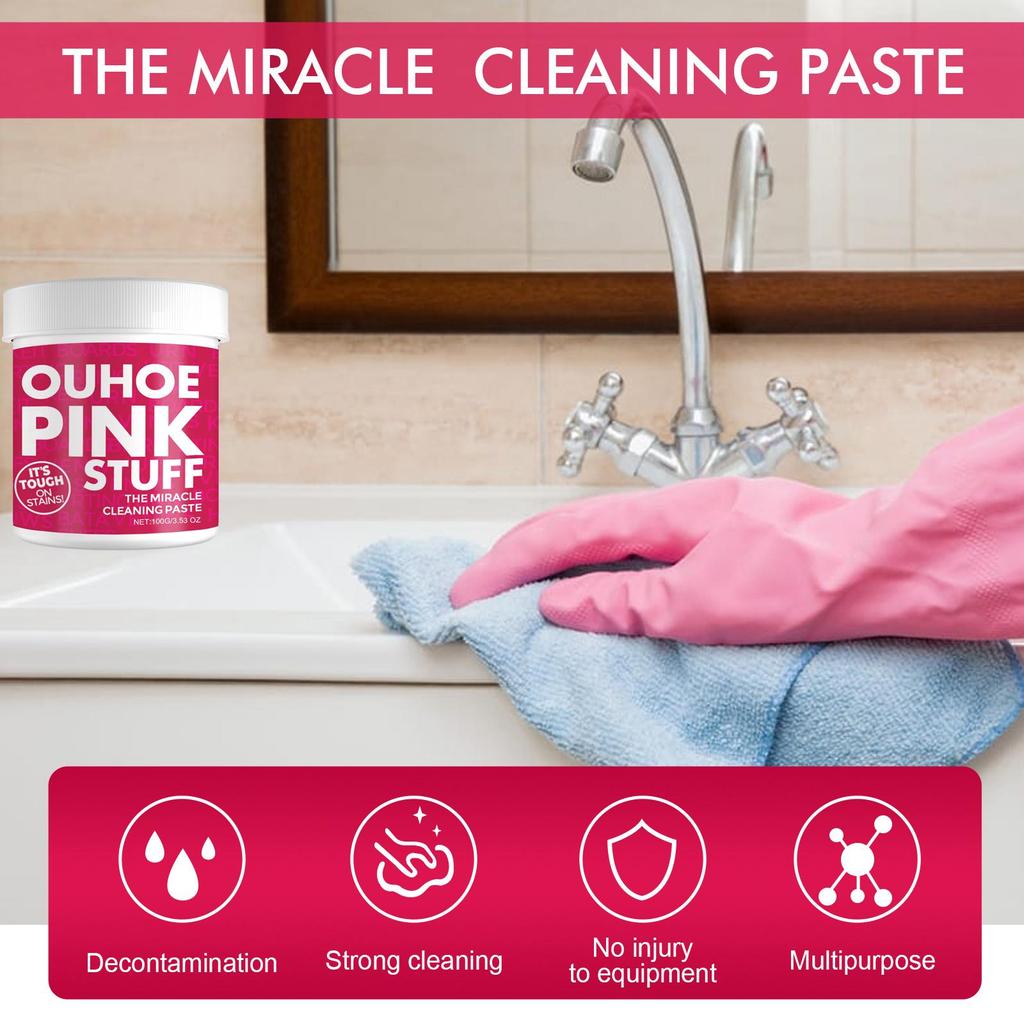 Multi-Purpose Gentle Cleaning Paste - Heavy-Duty Degreaser for Kitchen, Universal Pink Tub Scrubbing Powder