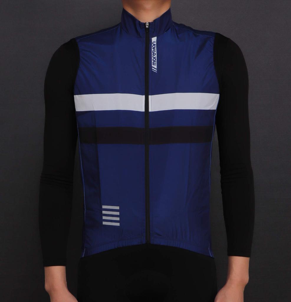 Morethan Cycling Vest Sleeveless Windbreaker for Autumn and Winter (Dark Blue/L/Men's) (Windproof/Lightweight/Reflective/With Pockets) WVP-020