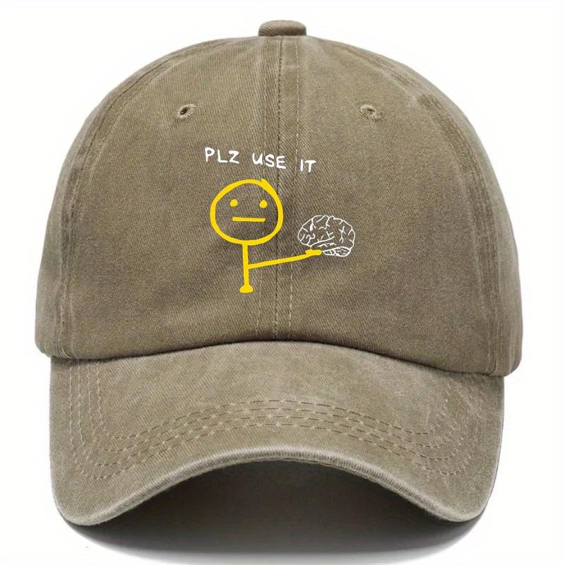Pc Mountain UnisexS Retro Washed Baseball Cap with Small Figure Holding Brain Pattern Logo  a Durable Outdoor Cap Suitable for C