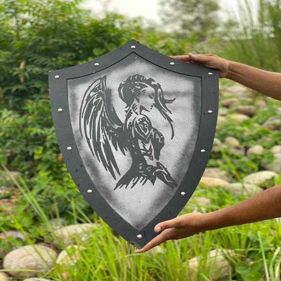 71.12 Cm Templar Shield Valkyrie Viking Shield Dark Angel Warrior Wooden Shield for Cosplay, LARP Best Gift