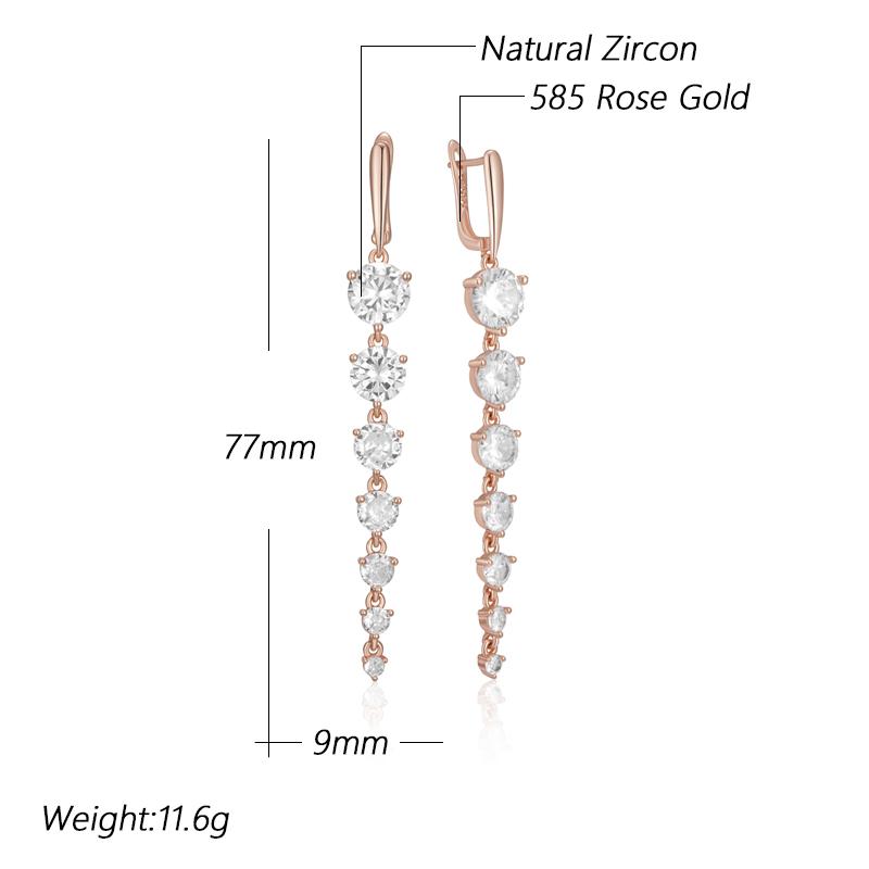 Sparkling White Natural Zircon Long Dangle Earrings For Women Fashion  Rose Gold Color Party Accessories Daily Jewelry