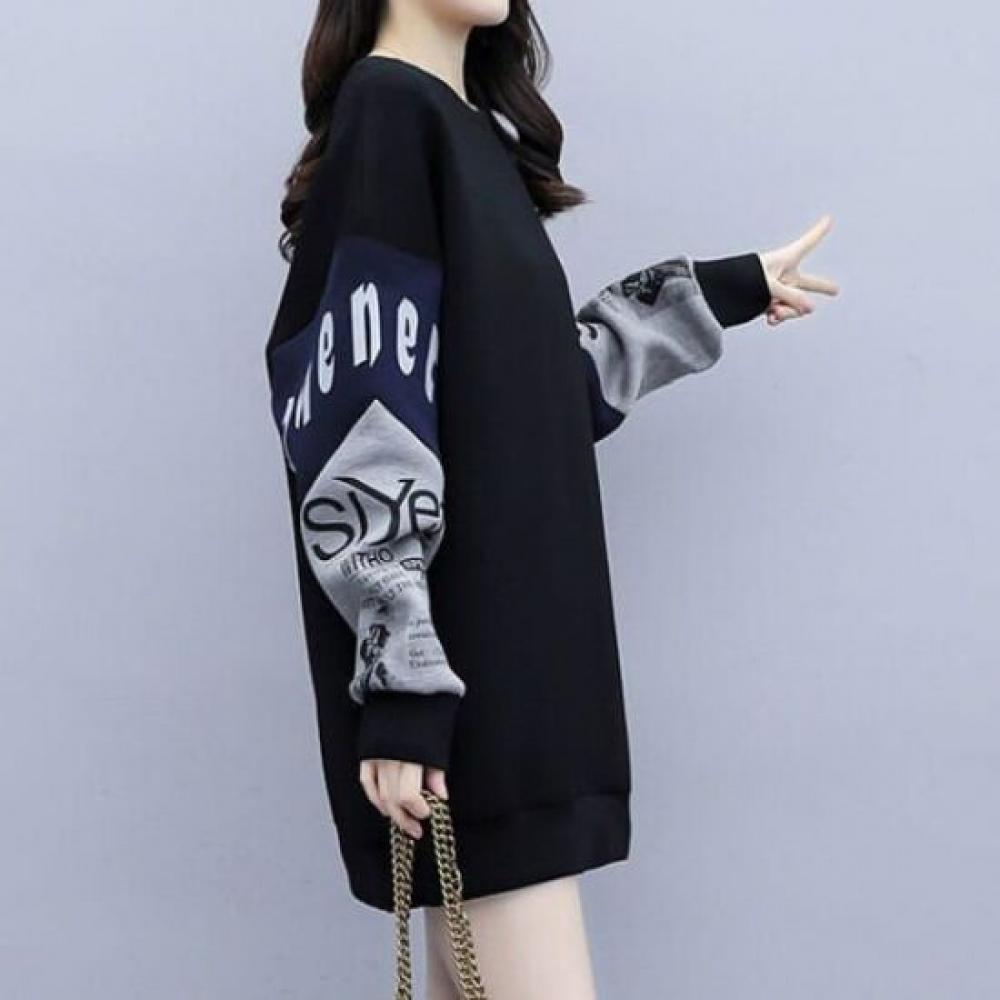 Navava Loose Fit Lettering Printing Long Sleeve Sweatshirt Nt3100