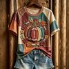 Women's Rugby Print T-Shirt with Short Sleeve and Neck for Casual Daily Wear