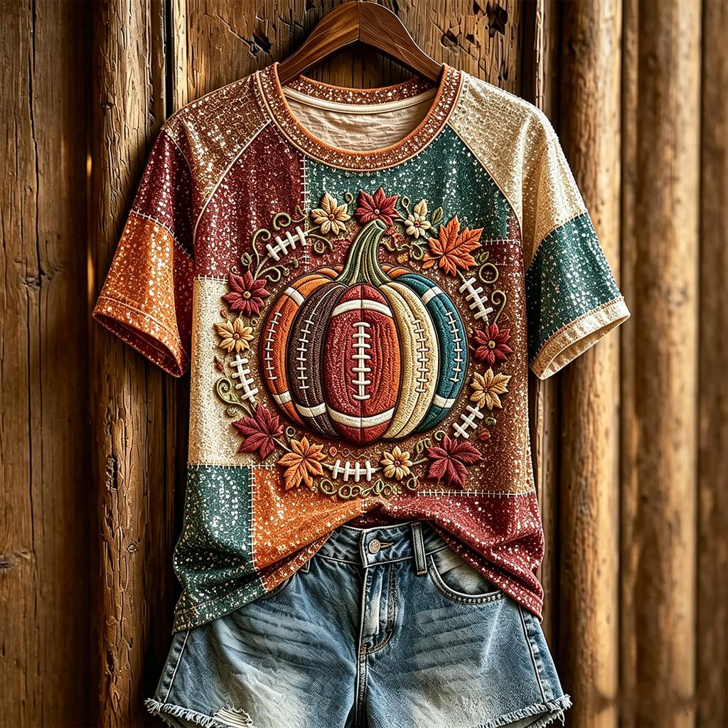 Women's Rugby Print T-Shirt with Short Sleeve and Neck for Casual Daily Wear