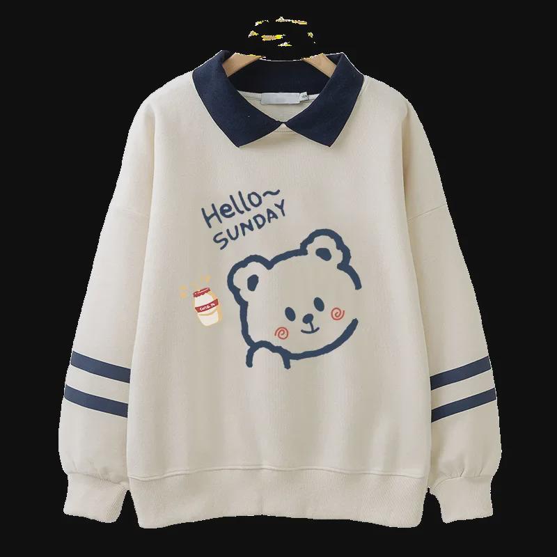 Bluză de fete în stil academic, falsă din două piese, cu guler polo, plus catifea pentru toamnă/iarnă - Top cu mâneci lungi pentru eleve de gimnaziu