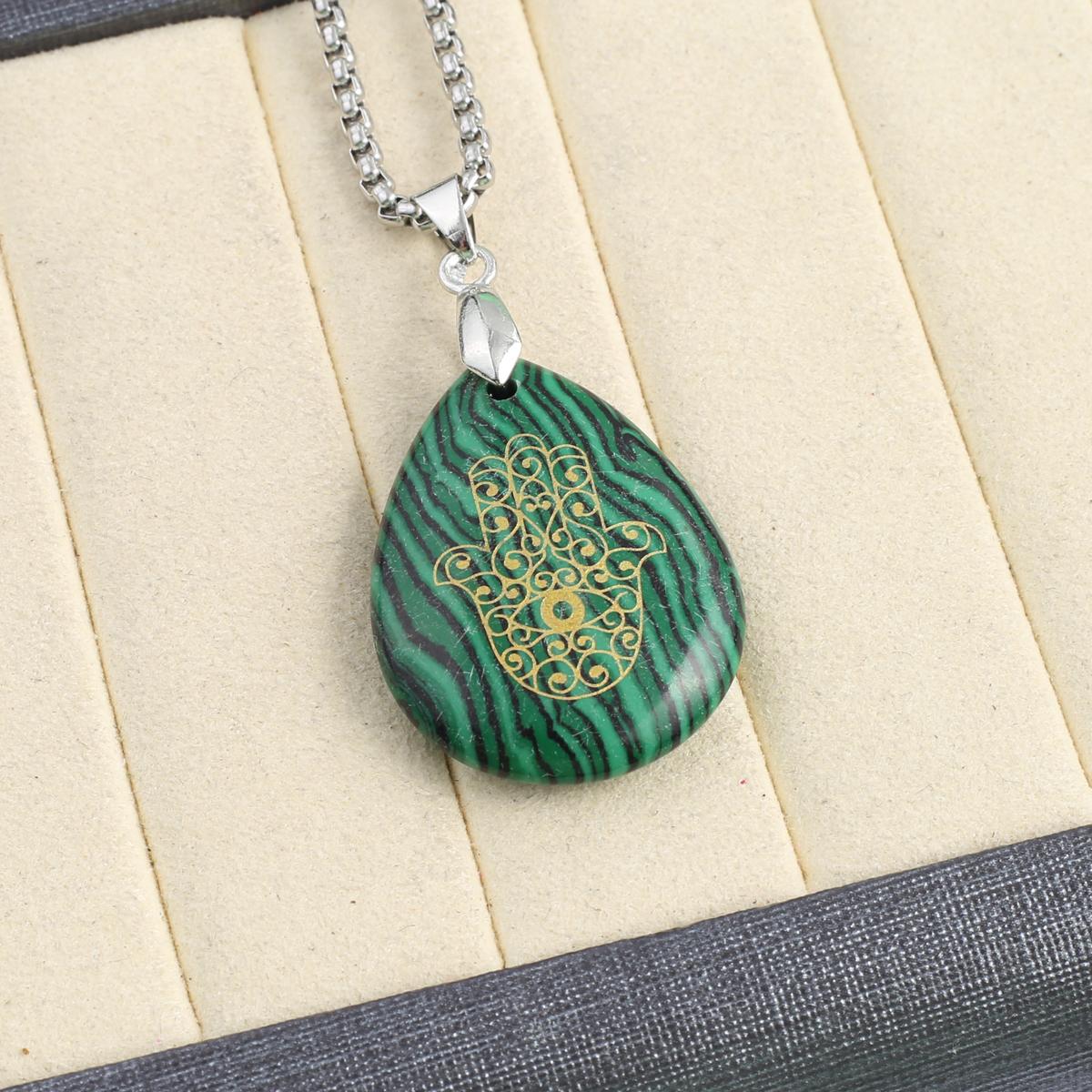 

Ожерелье из натурального камня малахит/зеленый авантюрин с бергамотом, подвеска с узором для женщин, подарок на день рождения, цепочка 60 см 32x25mm
