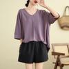 Summer Women's Oversized V Neck T-shirt Half Sleeve Top