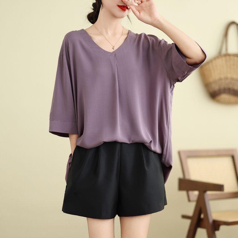 Summer Women's Oversized V Neck T-shirt Half Sleeve Top