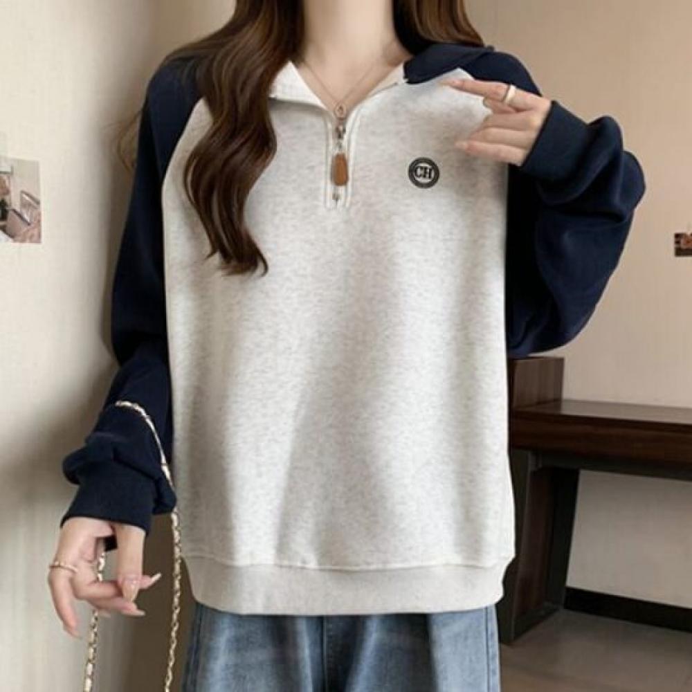 Navava Casual Colorblock Zip Up Long Sleeve Sweatshirt Nt2278