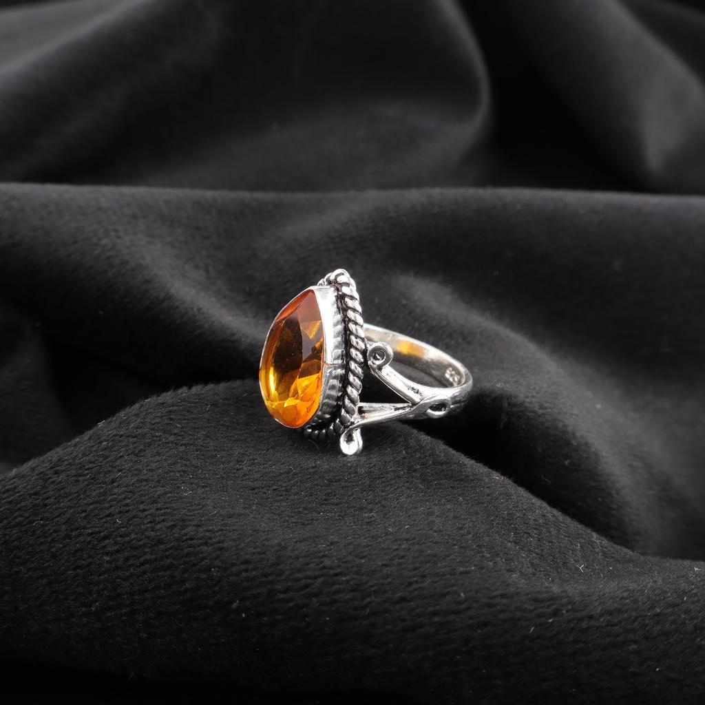 Citrine Ring, Handmade Gemstone Ring, 925 Solid Sterling Silver Ring Antique Jewelry, For Engagement Gift