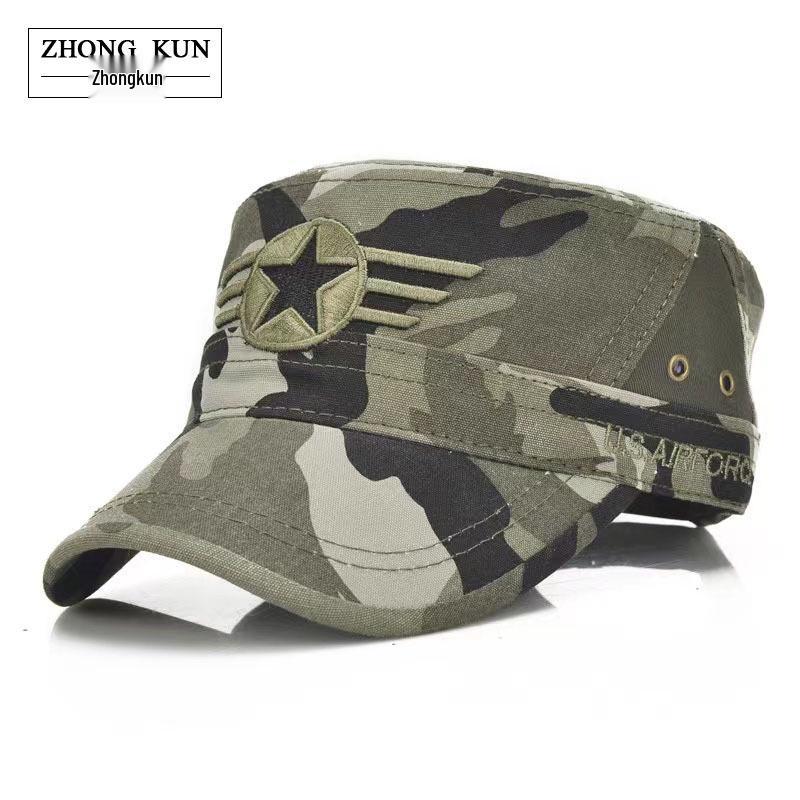 Pánská vojenská zelená kšiltovka s plochým vrškem a sluneční clonou se železným štítkem