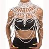 Handmade Faux Pearls Shawl Necklace Shoulder Chain Rave Body Chain Jewelry Festival Summer Beach Clothings Decoration