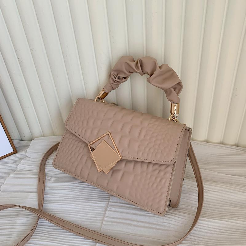 

Жіноча сумка Нова проста жіноча сумка 2024 року Однотонна сумка через плече Модна модна сумка на плече Кам’яний візерунок Маленька квадратна сумка хакі