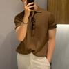 Frühling und Sommer Herren Gestricktes All-Match-Trend-T-Shirt Einfarbiges Herren Dünnes, lockeres, lässiges Revers-Poloshirt