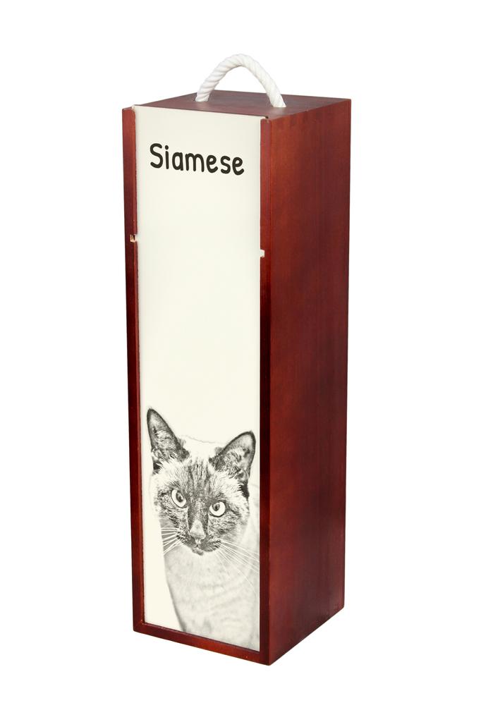 Siamese - Wine Box with a Cat, Alcohol Box with Graphics, Personalized Gift Box from the Art-Dog Brand