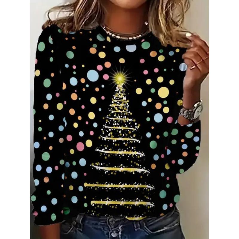 European and American Style Foreign Trade Women's Clothing Spring and Autumn New Casual Versatile High-quality Printed Long-sleeved T-shirt