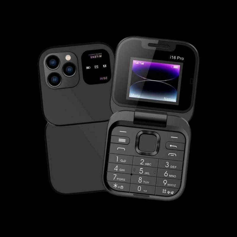 1 Set Speed Dial Blacklist Flashlight Call Recording 2 Sim Foldable Flip Small Box Phones For I16 Pro Mini Fold Mobile Phone