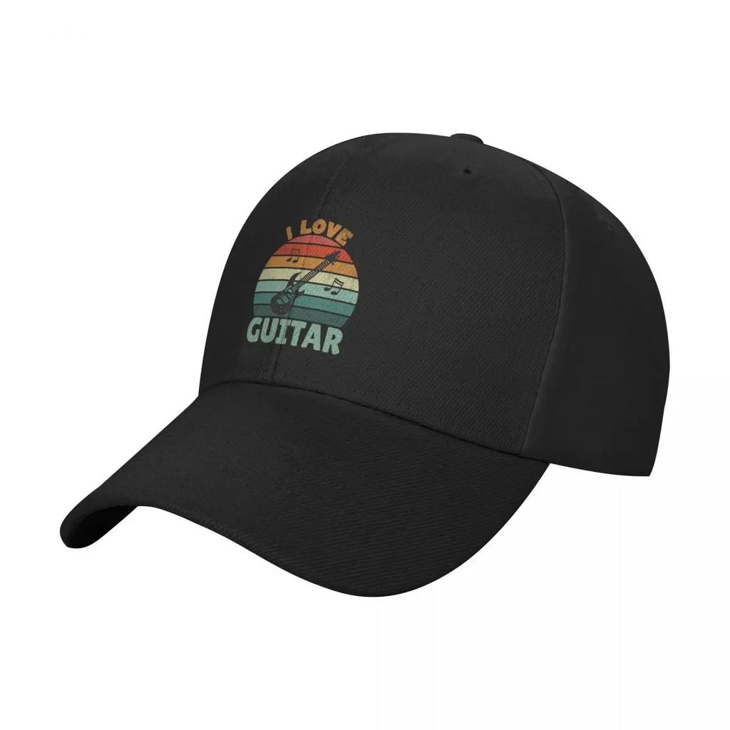 I Love Guitar Vintage Sunset Silhouette Design Baseball Cap derby hat Golf Hat Boy Child Womens