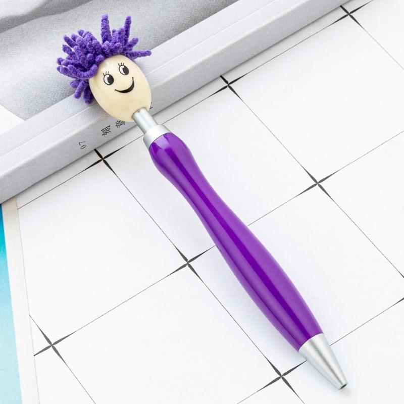 6pcs 1.0mm Mop Head Pen Retractable Ballpoint Pen with Plush Hair Smooth Writing Pen School Office Supplies for Teacher