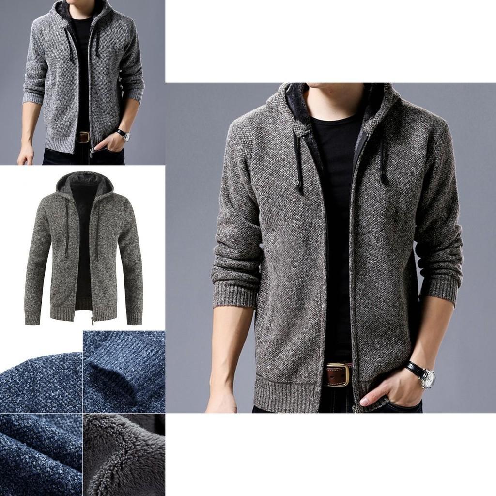 Stylish Men's Sweater Hoodie Featuring Long Sleeves And Plush Plaid Lining For Winter