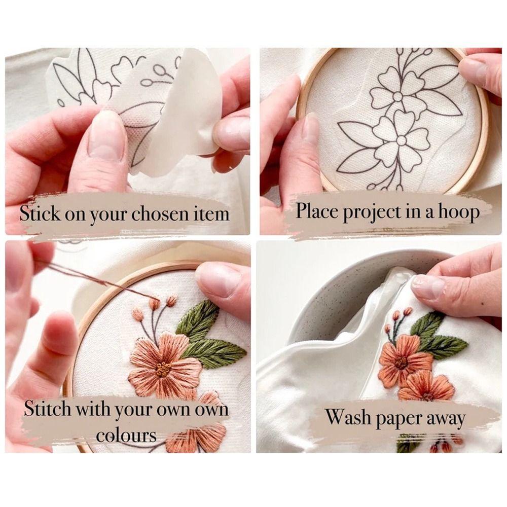2Sheets Flowers and Leaf Designs Stitching Embroidery Paper DIY Hand Sewing Stabilizers  Beginners