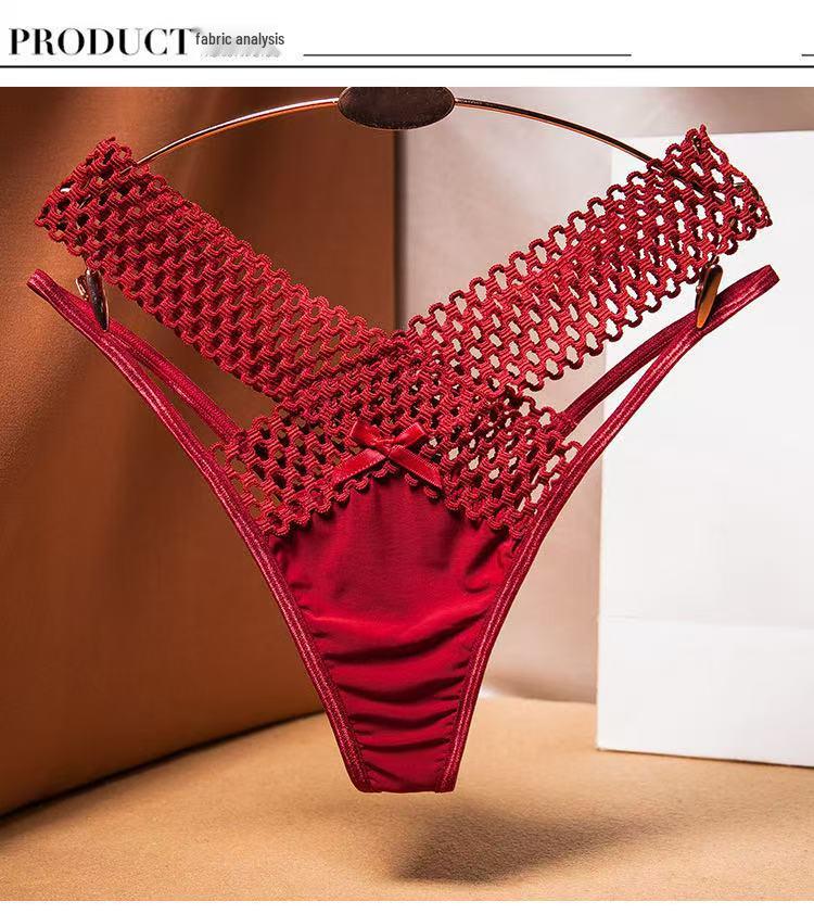 

Женские шелковые прозрачные трусики-стринги с низкой посадкой и вырезом на тонком ремешке - Сексуальный французский дизайн M вино красного