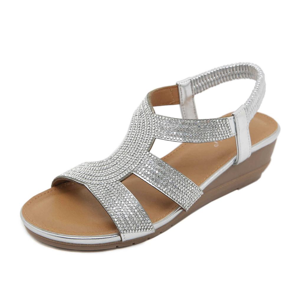 Y new summer rhinestone fashion wedge heel non-slip wedge heel commuter sandals women