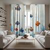 2 pieces of HD blue sea bottom goldfish coral decorative curtain white tie digital printed curtain Home decoration style decorat
