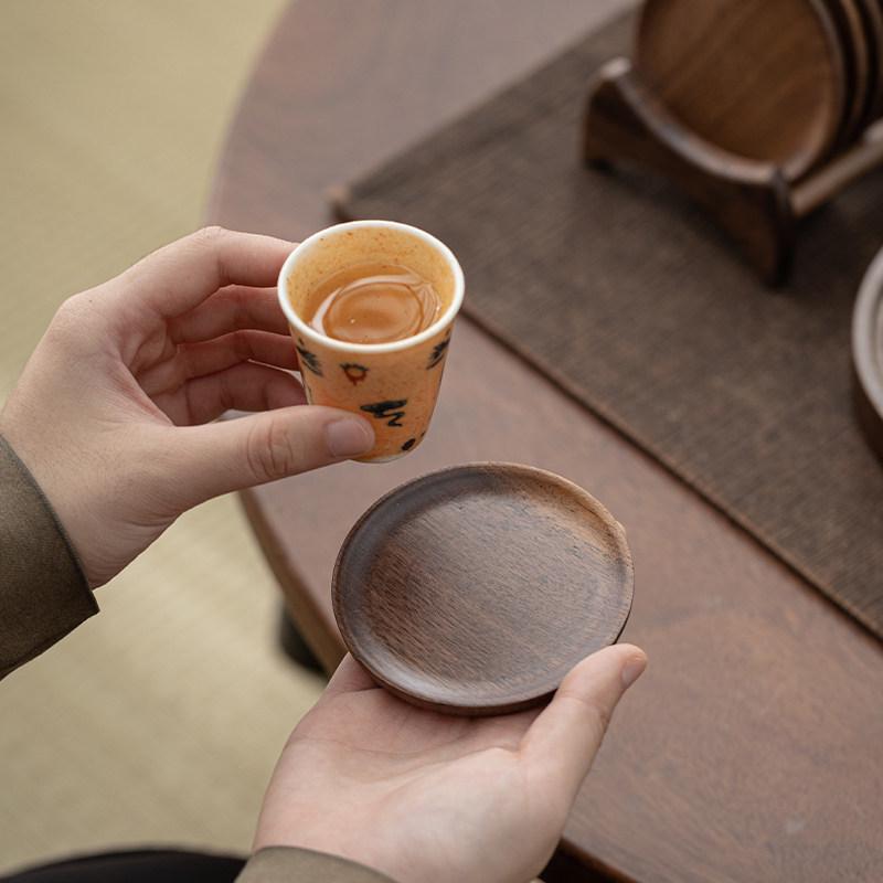 Black Walnut Tea Ceremony Coaster & Cup Holder - Solid Wood, Heat Insulated Pad for Kung Fu Tea Sets