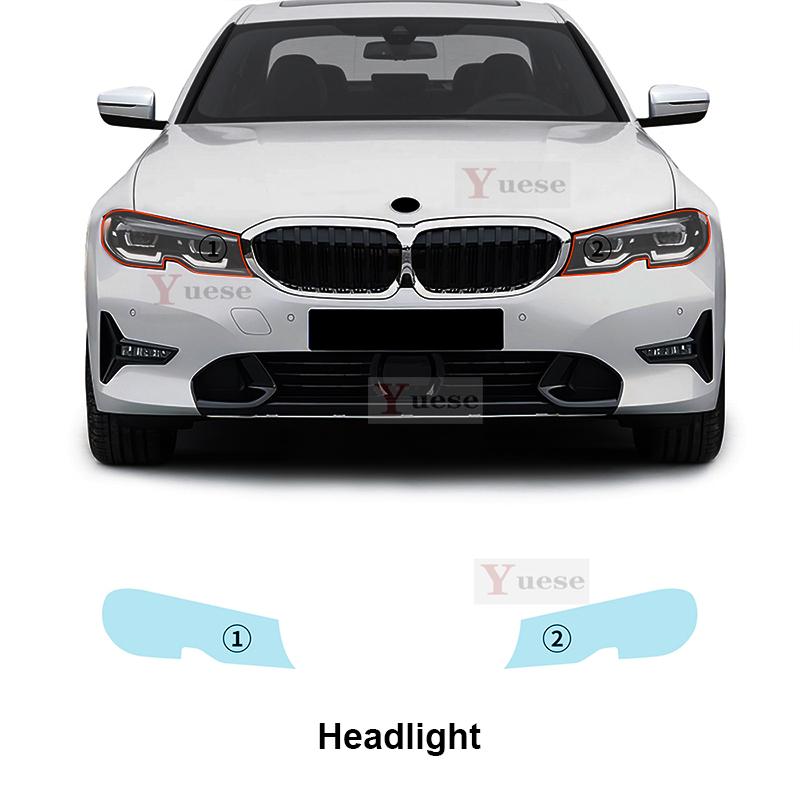 For BMW 3 Series BASE - 2 Pcs Car Headlight Protective Film Transparent Smoked Black TPU Sticker
