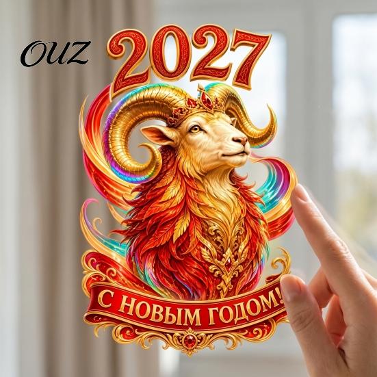 No Glue Glass Decoration Russian New Year Sheep Window Cling 2027, Removable PVC Static Stickers Sticker, Decorative Decal for Home and Office Holiday