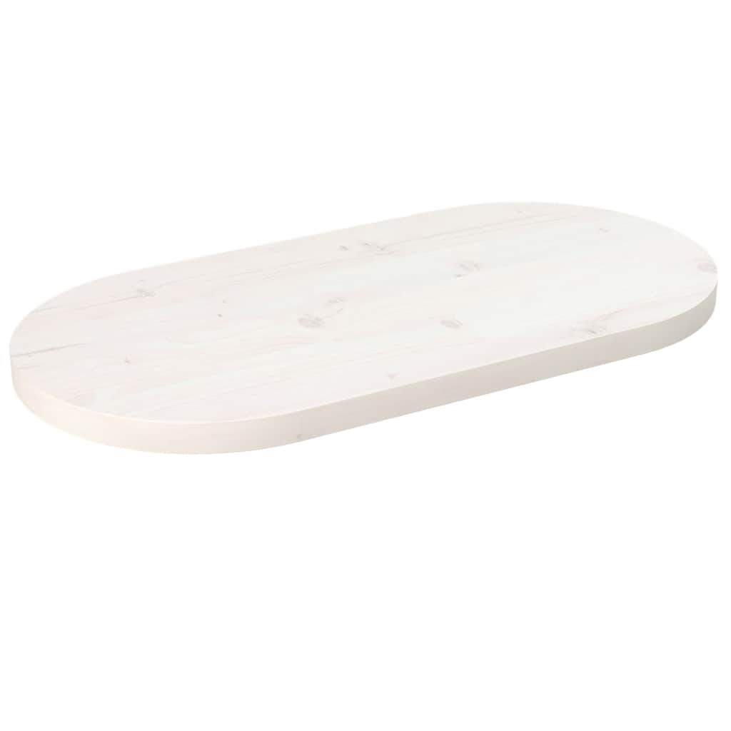 Tischplatte, Weiß, 60x30x2,5 cm, Massives Kiefernholz, Oval