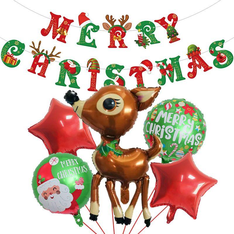 Christmas-themed Balloon Set, Banner, Cartoon Aluminum Film Decoration, Party Santa Claus Scene Arrangement
