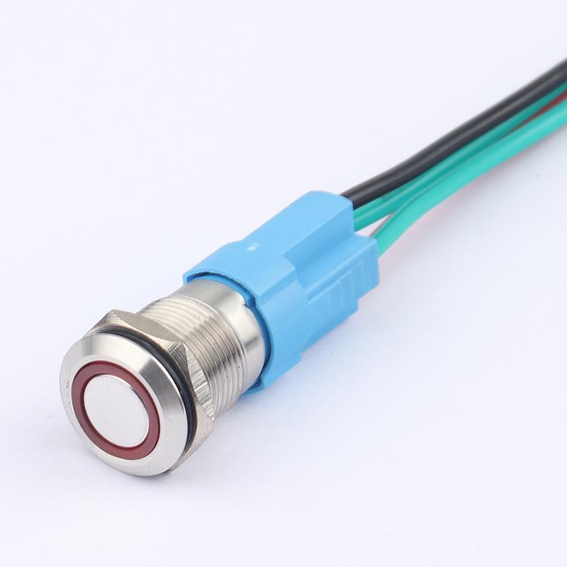 12mm Illuminated Metal Push Button Switch, 12V/24V, Dustproof, Industrial Certified.