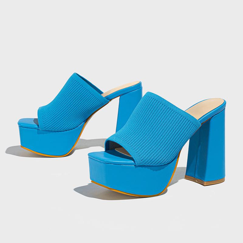 Fashion Roman style knitted platform slippers chunky high heels women s open toe fashionable pumps sandals size 35-42 35 4839₽