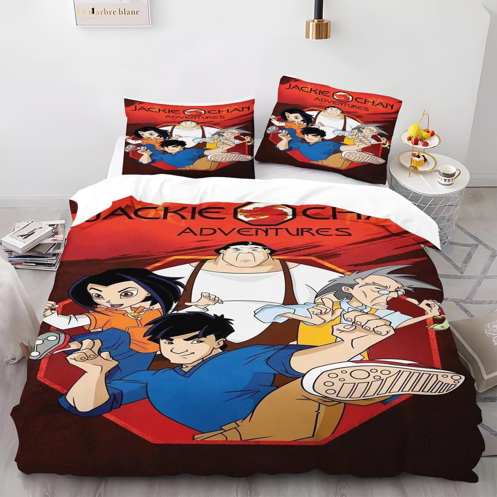 Cartoon Quilt Duvet Jackie Chan Adventures Cover Comforter Bedding Set King Cute Printed Children 3-Piece Bedding Set