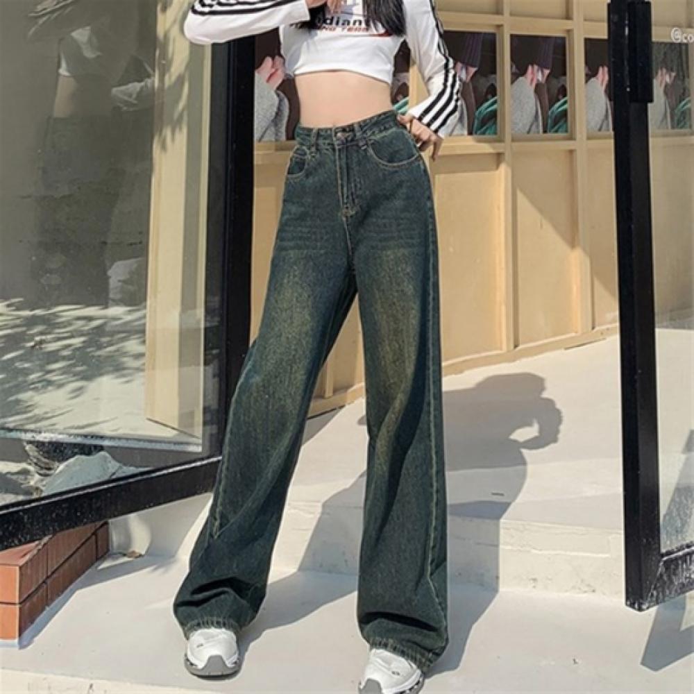 New Arrivals Open Run Women Casual Dark Blue Wide Straight Jeans