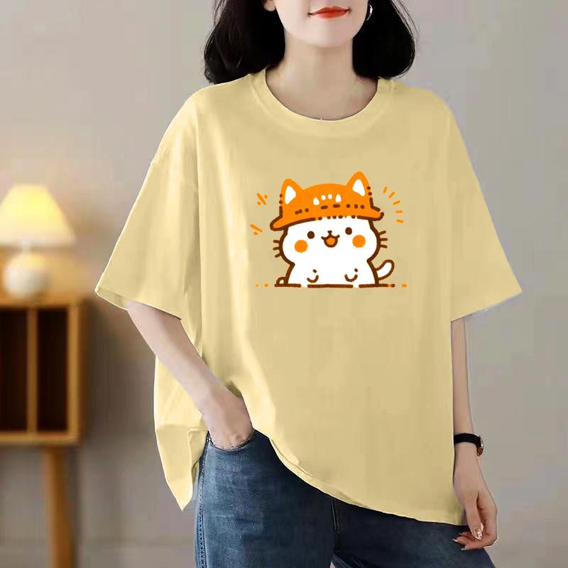 

Женская летняя популярная футболка с короткими рукавами из хлопка, дышащая, свободная футболка с принтом, повседневная XS