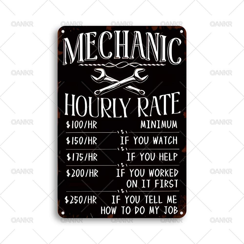 

Vintage Mechanic Hourly Rate Metal Poster Tin Sign Wrenches Metal Signs for Man Cave Garage Farm Garden Home Wall Decor Plaque 20x30cm（7.8x11.8inch）