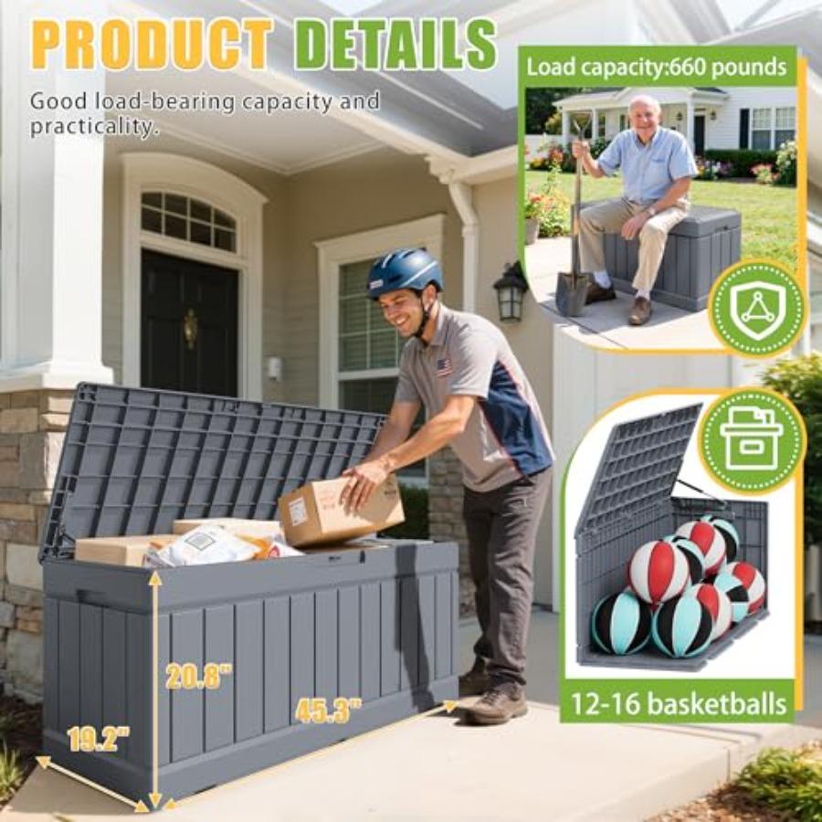 Outdoor Storage Box 82 Gallon Storage Bin with Lid for Patio Furniture Garden Tools Pool Supplies Waterproof and UV Resistant L