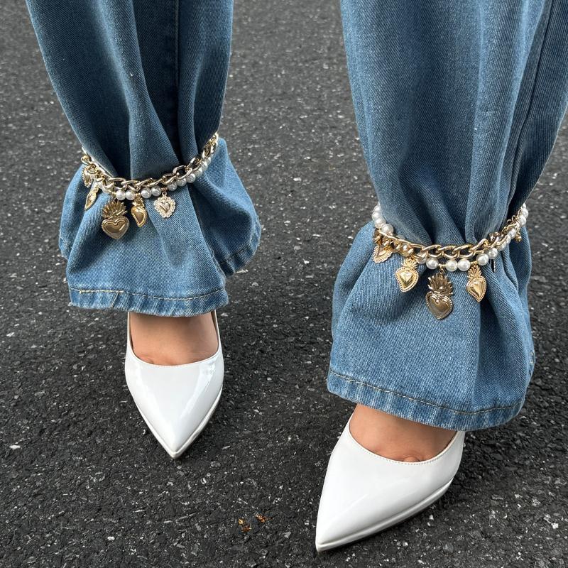 Personalized Metal Imitation Pearl Heart Chain  Foot Ankle Beach Party Jewelry For Women Girl Foot Bracelet Anklet Gifts