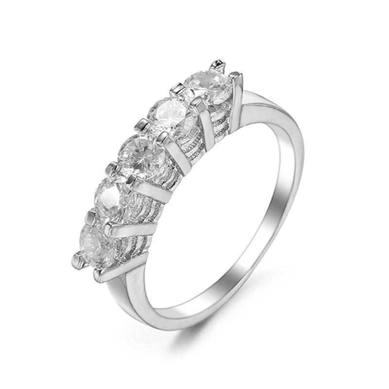 

Gold-Plated Half-Circle Zircon Ring - Stylish 5-Diamond Design for Women Size 8