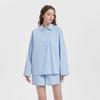 Classic Blue and White Stripes Cotton Women's Long-Sleeved Shorts Pajamas