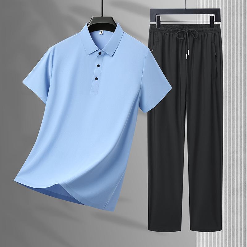 Men's Suit Summer Two-piece Suit for Men, Complete Set of Ice Silk Seamless Sportswear Suit for Men