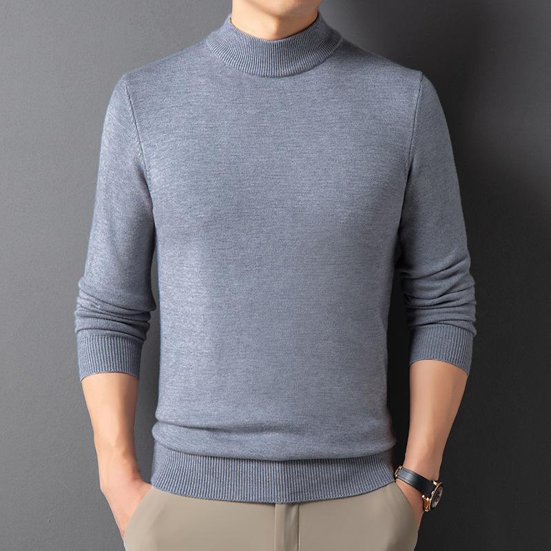 Autumn And Winter Men'S Sweater Thickened Middle-Aged And Young People Solid Color Simple Semi-Turtleneck Bottoming Sweater Men'S