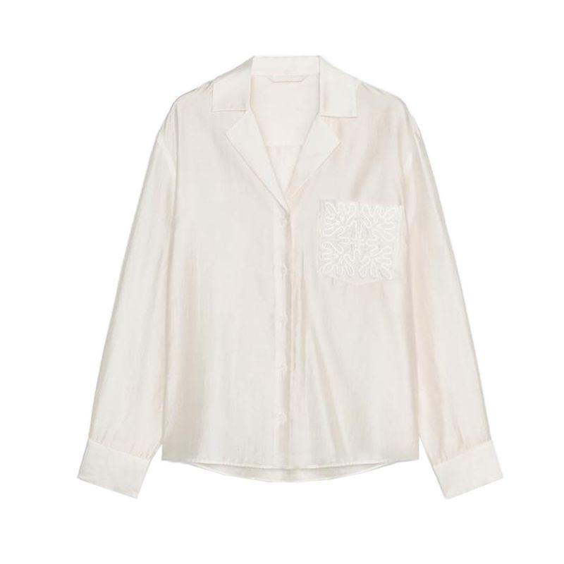 Autumn New Women's Clothing Minimalist Embroider Pocket Lapel Shirt Tops 4786079 4786179