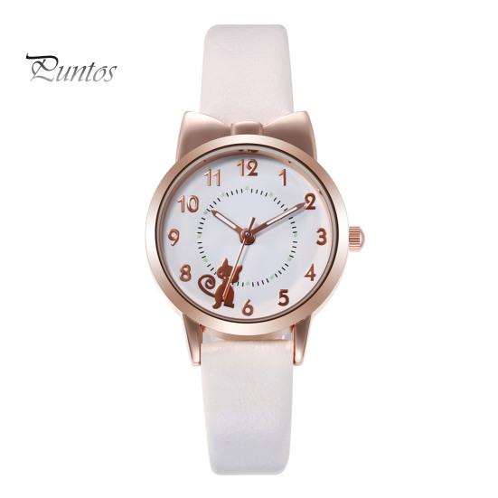 1 sada Dámské hodinky Star Moon náramek Kreslený kočičí motýlek Kulatý řemínek z umělé kůže Přesné Dívčí Studentské Křemenné hodinky Módní Šperky Narozeniny