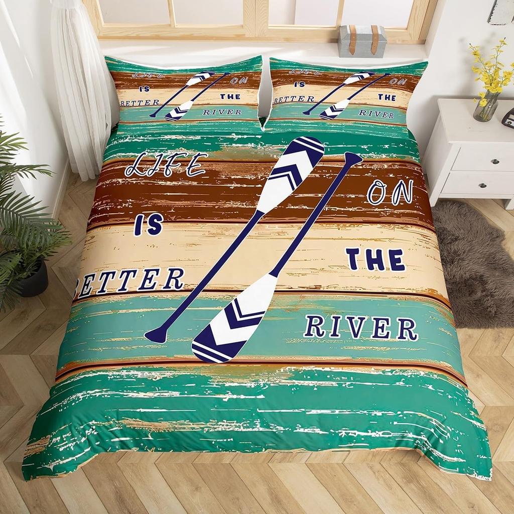 Boat Shed Duvet Cover Queen Size Wooden Plank Pattern Camper Microfiber Bedding Sets for Bedroom On The River Bed Cover